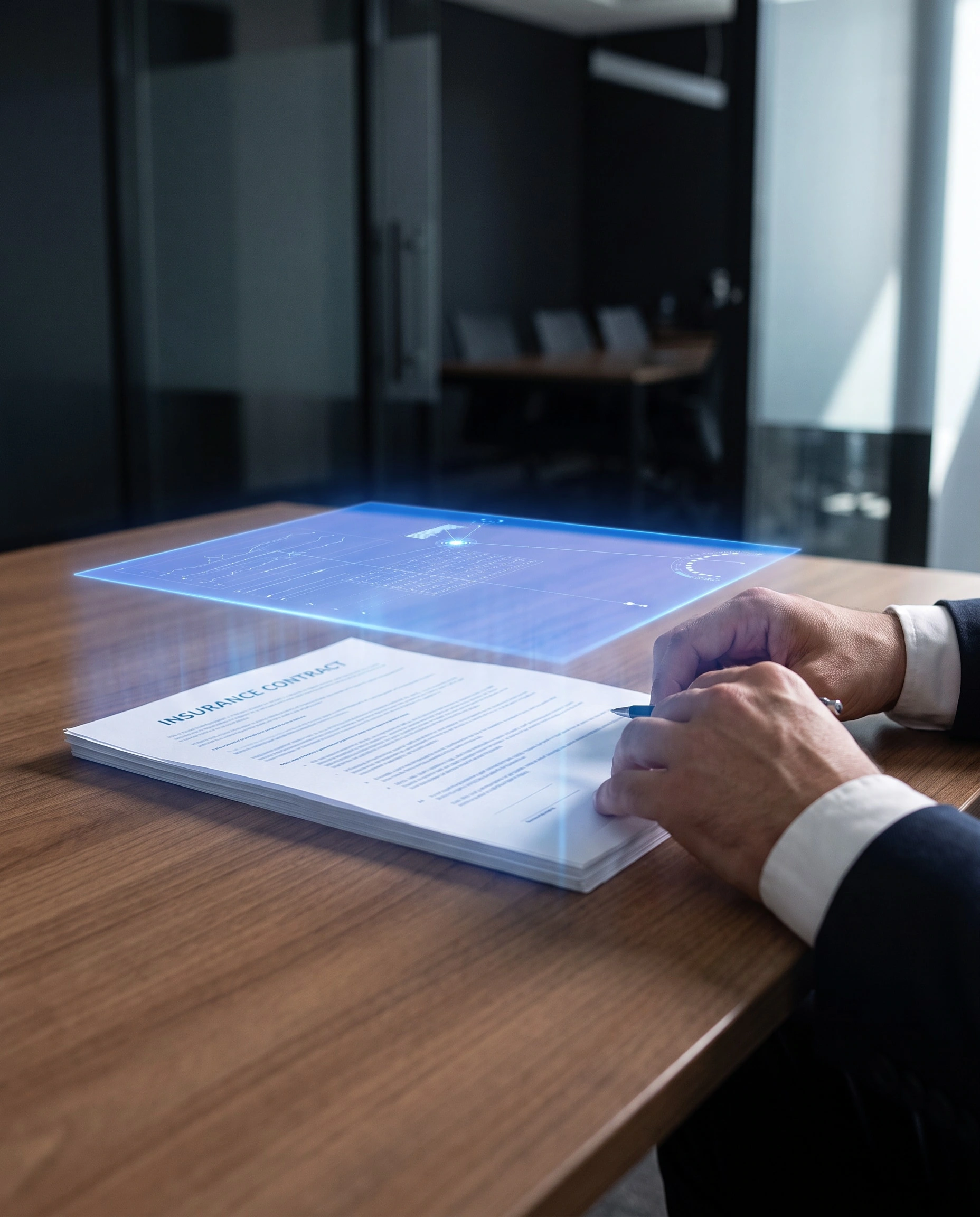 WIR editorial creative showing an intelligence layer above insurance documents