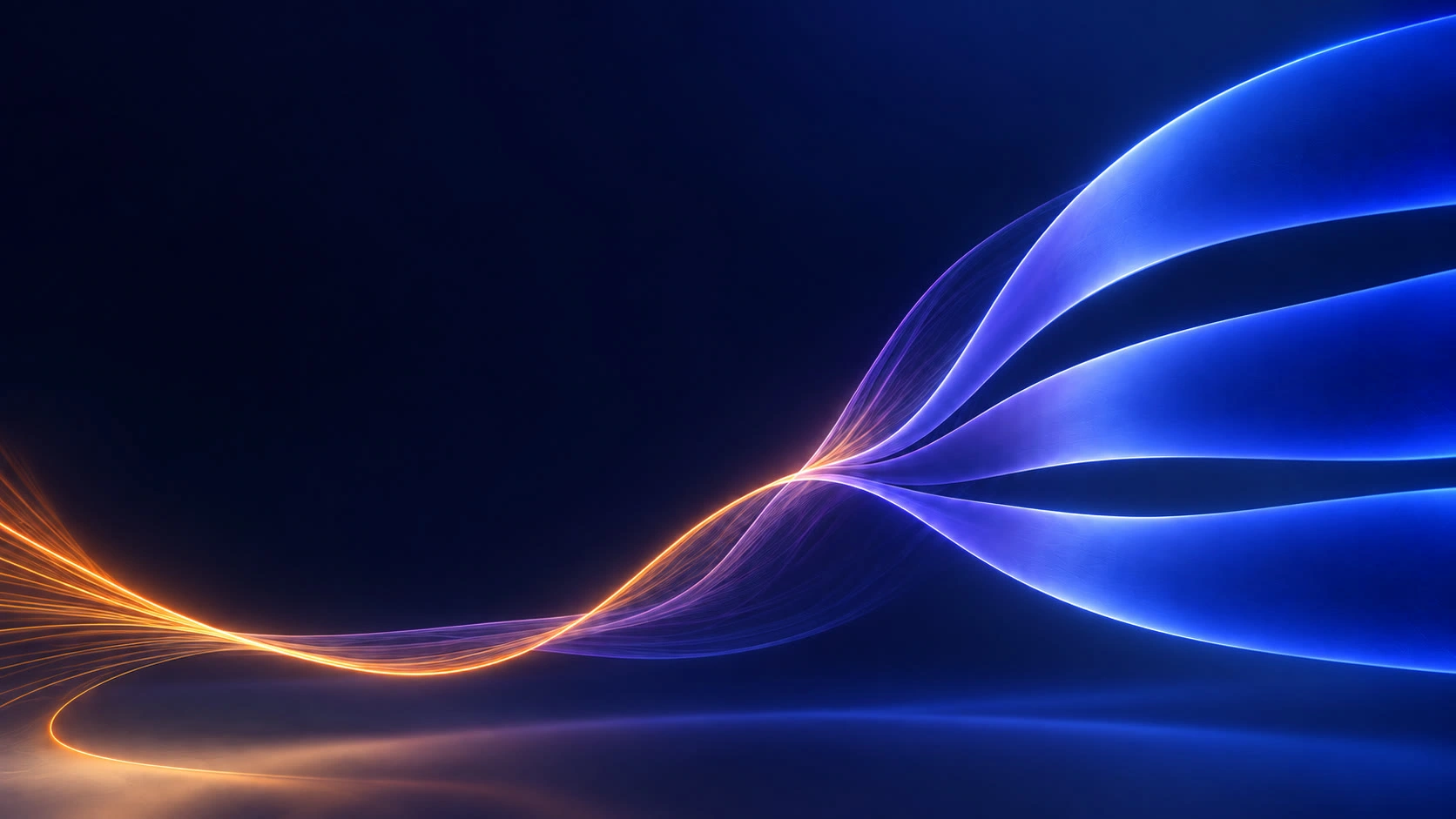WIR website artwork: flowing indigo and amber strands against a deep blue background